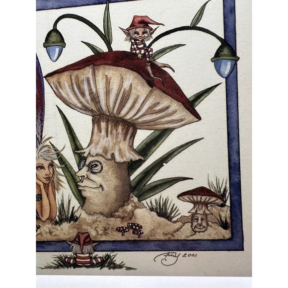 Vintage 2001 Amy Brown Fairy Fae Summer Mushroom Sprite Print Decoration 6”x4.5” - Picture 3 of 5